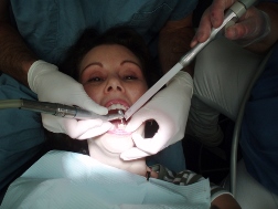 Floral AR dental hygienist with patient
